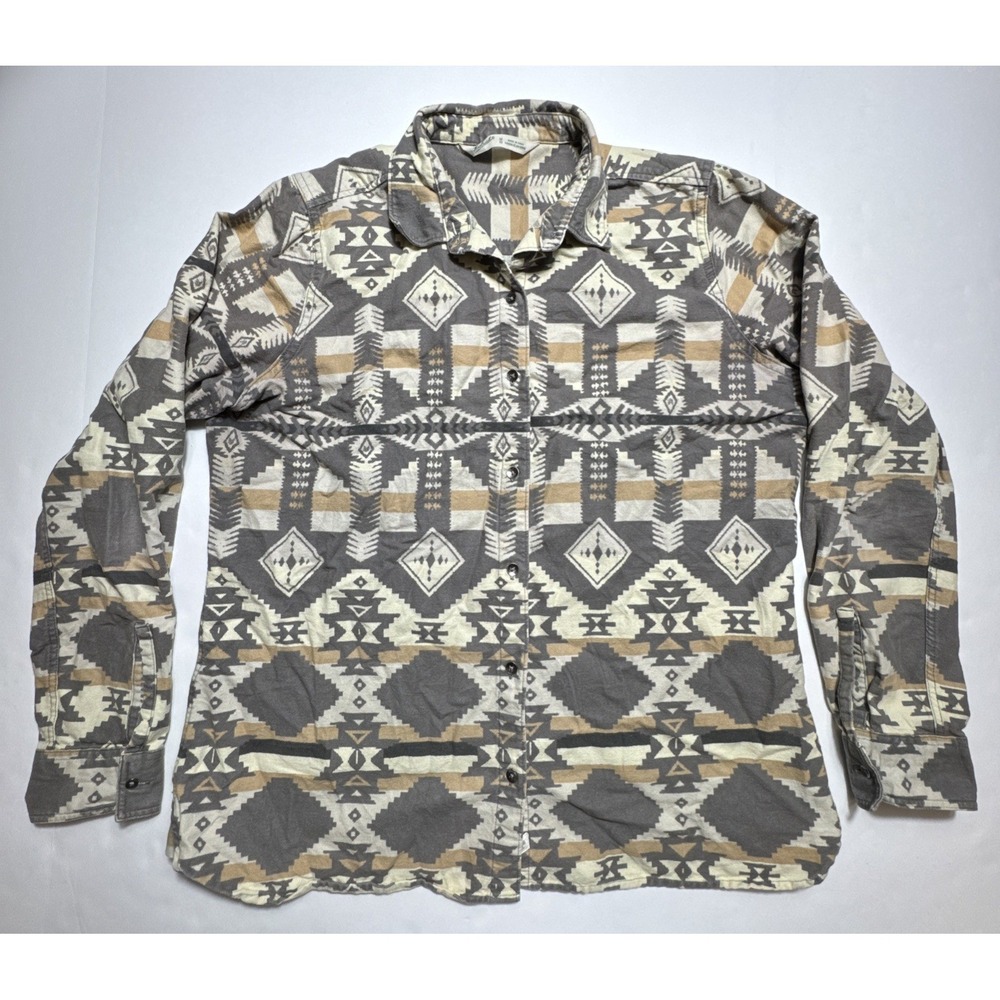 Woolrich Flannel Shirt Southwestern Geometric Print Size M Grey‎ Tan